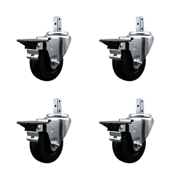 3.5'' Phenolic Wheel Swivel 7/8'' Square Stem Caster Set with Brake, 4PK